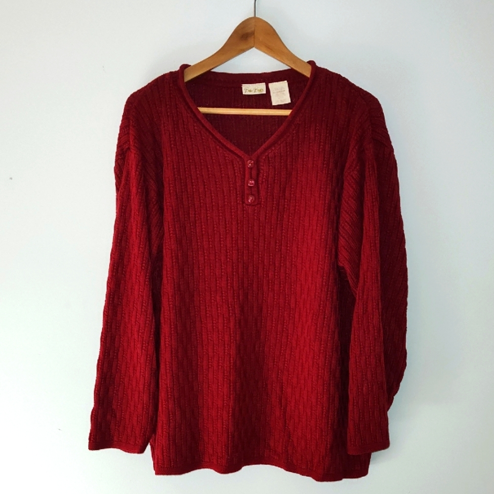 VTG Bobbie Brooks Sweater Size 22/24 Cranberry Red Fall Winter Holiday Skiing